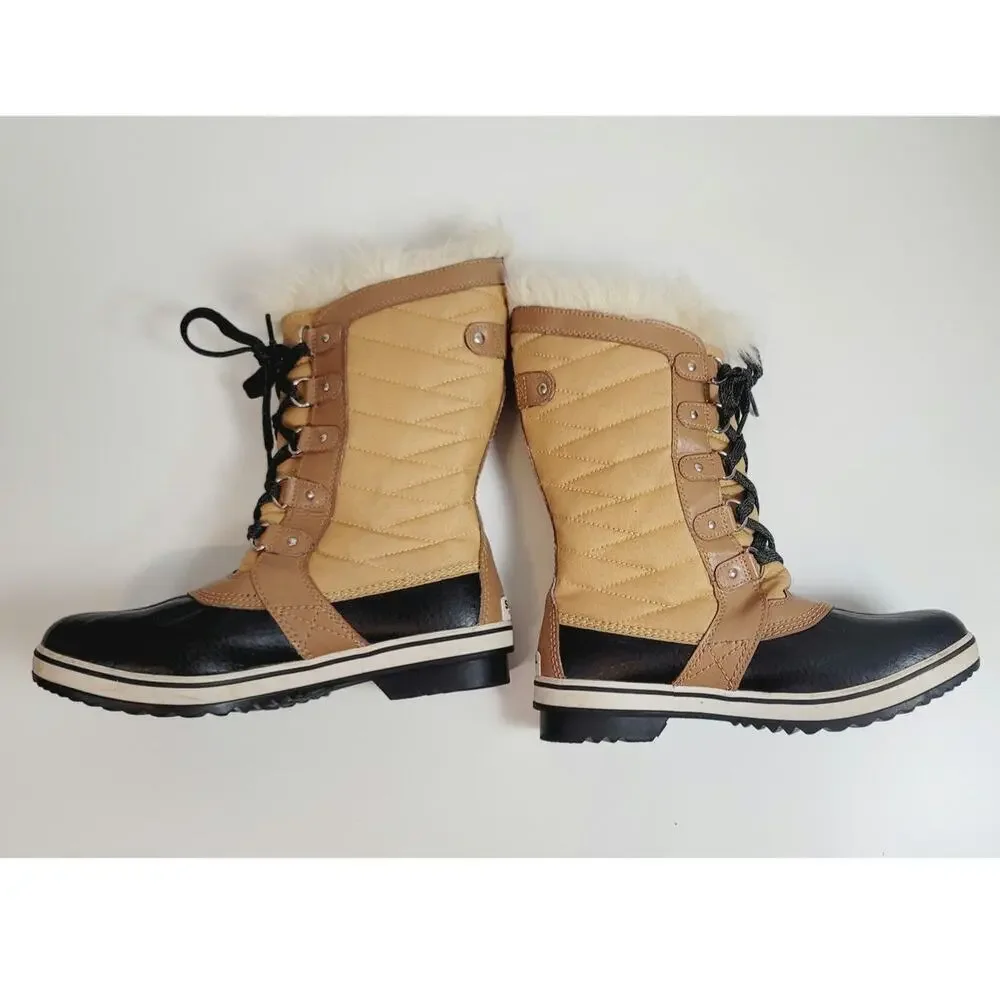 Sorel Tofino II Lace Up Snow Boot in Elk Curry w Faux Fur Trim, sz 7